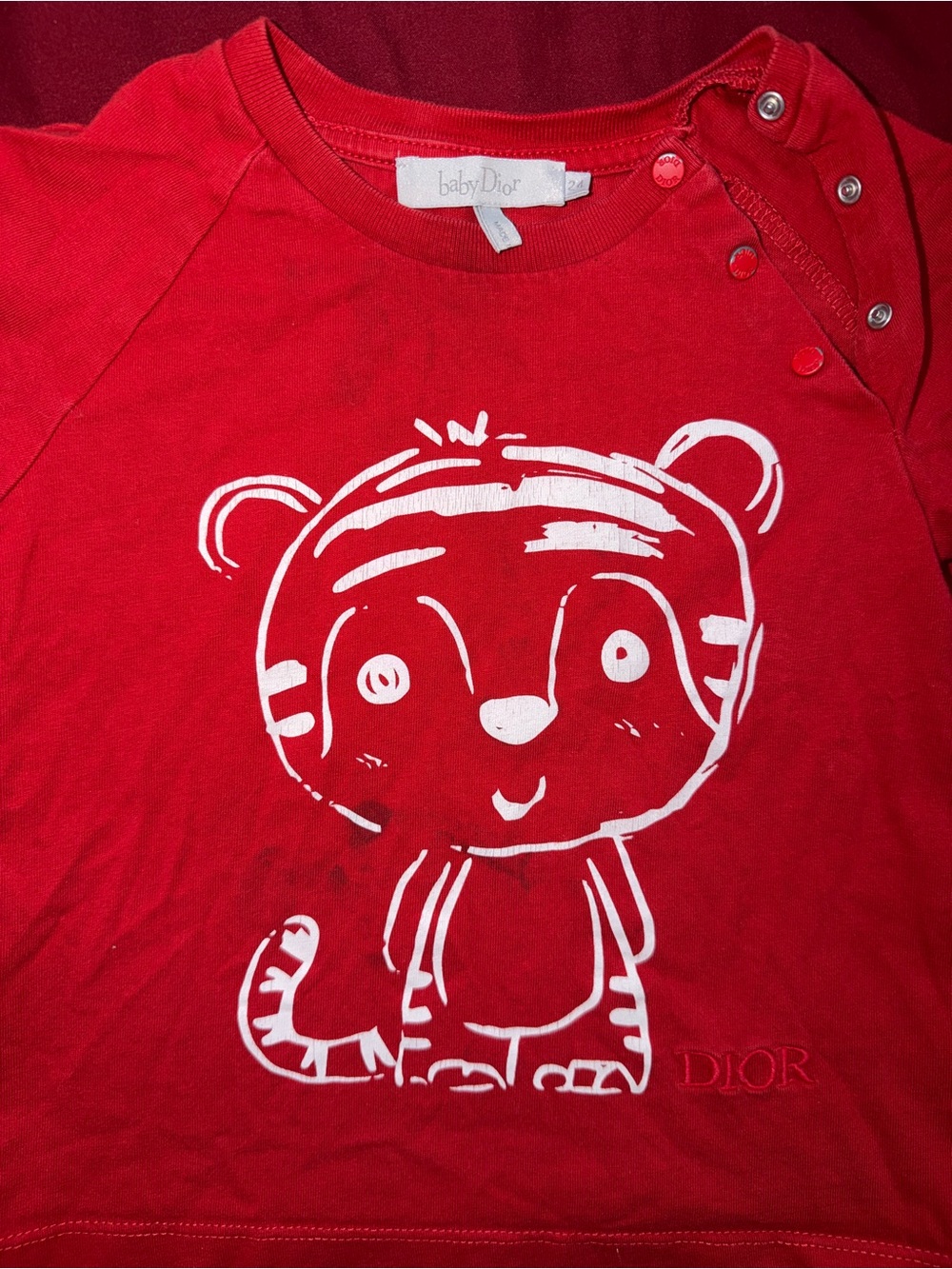 Baby Dior Red Long Sleeve Tee with White Tiger Graphic
